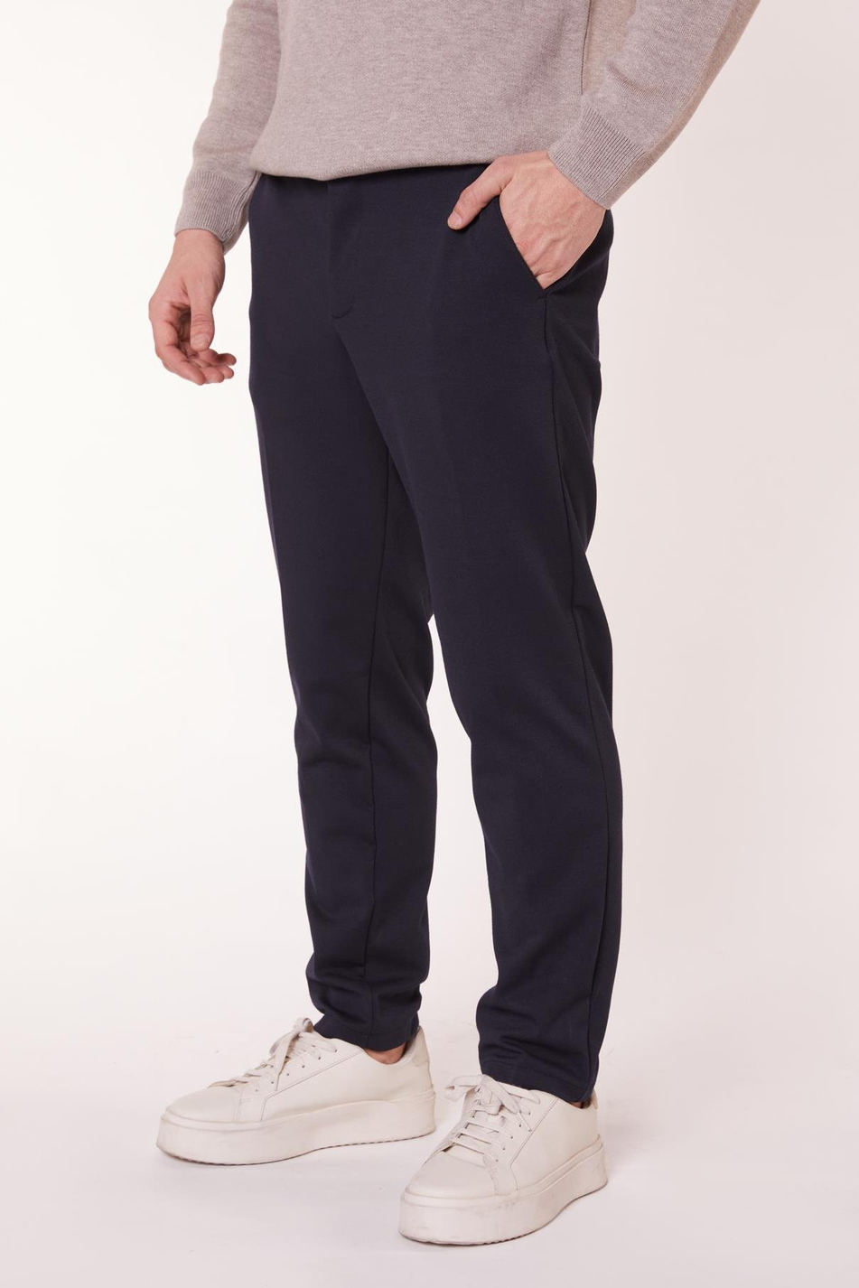 Erkek Yandan Cepli Beli Yarım Lastikli Slim Fit Chino Lacivert Pantolon