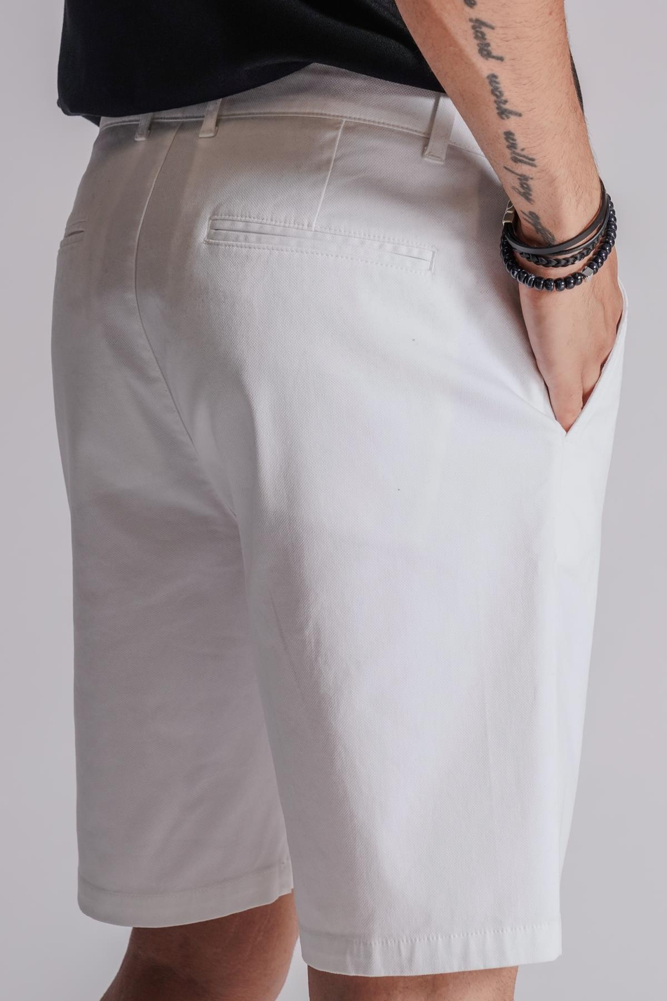 Erkek Yandan Cepli Klasik Bel Relaxed Fit Chino Şort Beyaz