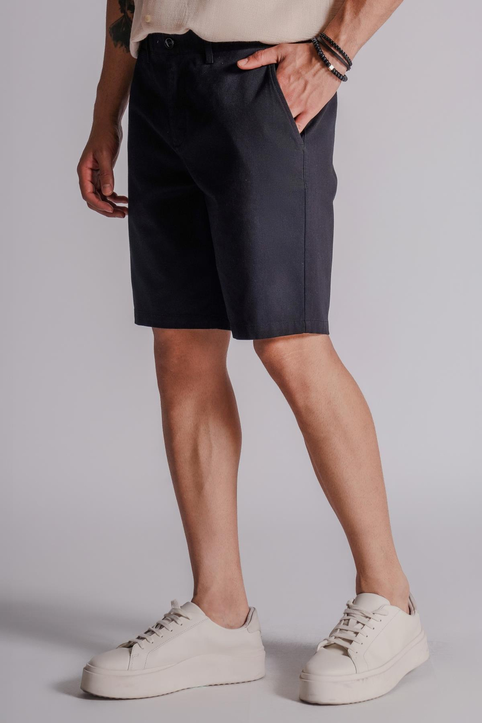 Erkek Yandan Cepli Klasik Bel Relaxed Fit Chino Şort Siyah