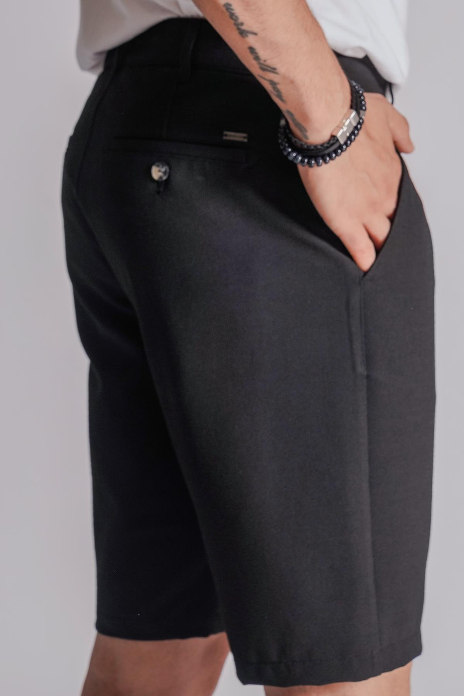 Erkek Yandan Cepli Klasik Bel Slim Fit Chino Şort Siyah