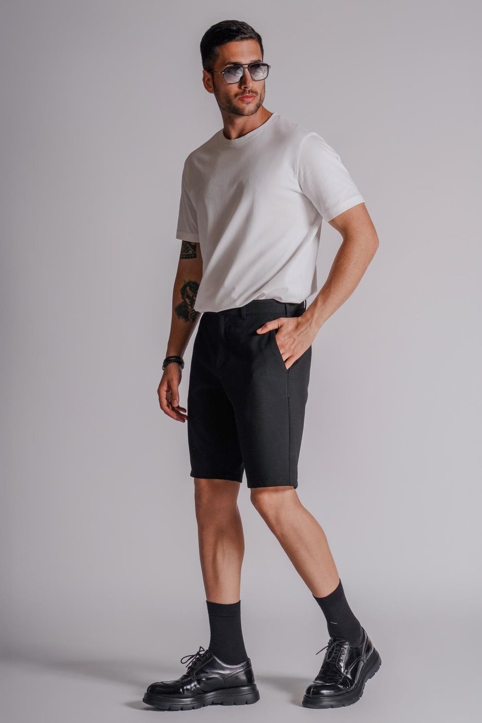 Erkek Yandan Cepli Klasik Bel Slim Fit Chino Şort Siyah