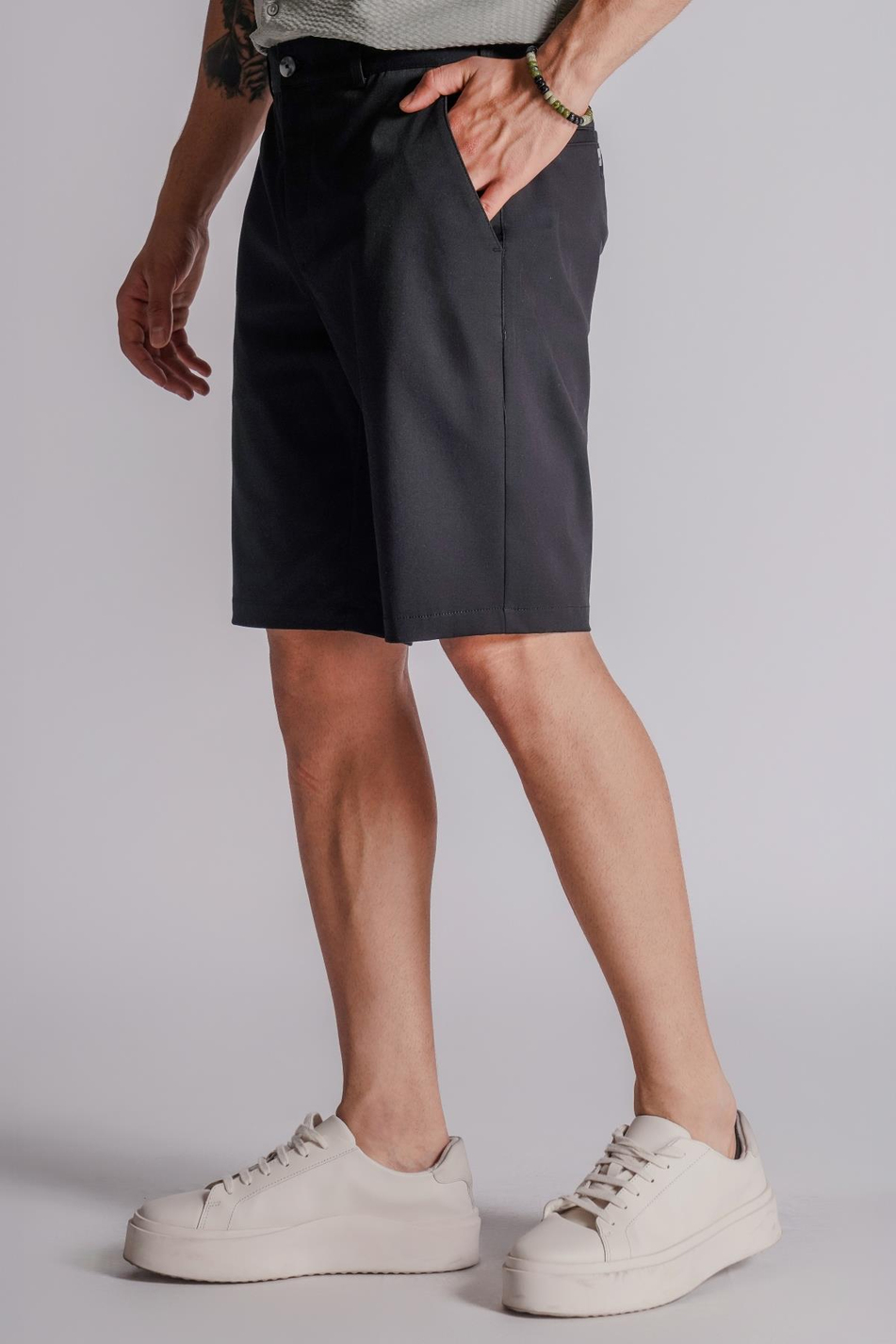 Erkek Yandan Cepli Klasik Bel Slim Fit Chino Şort Siyah