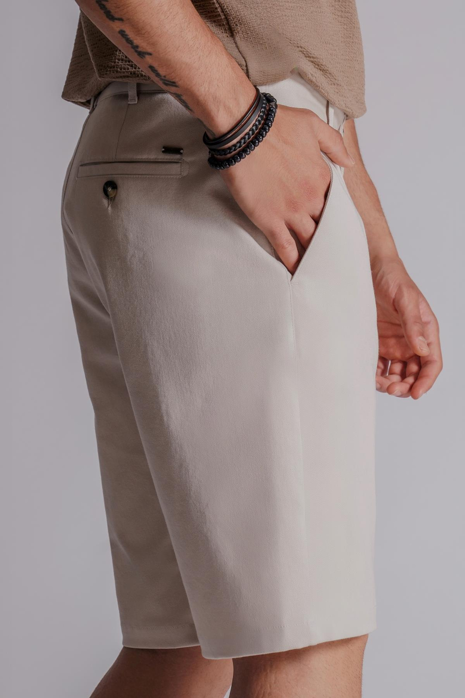 Erkek Yandan Cepli Klasik Bel Slim Fit Chino Şort Bej