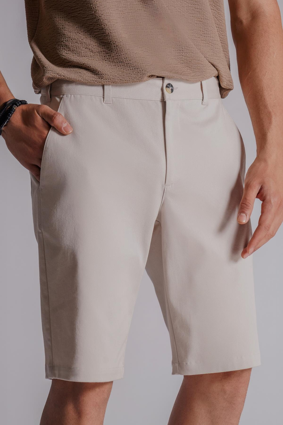 Erkek Yandan Cepli Klasik Bel Slim Fit Chino Şort Bej