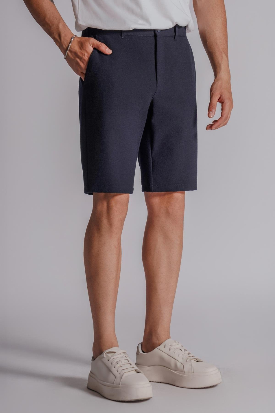 Erkek Yandan Cepli Klasik Bel Slim Fit Chino Şort Lacivert