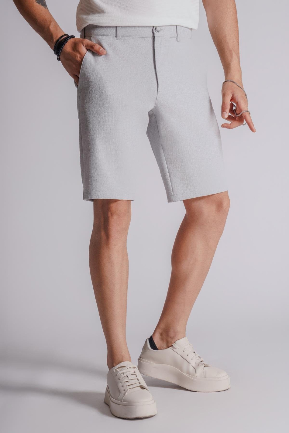 Erkek Yandan Cepli Klasik Bel Slim Fit Chino Şort Gri