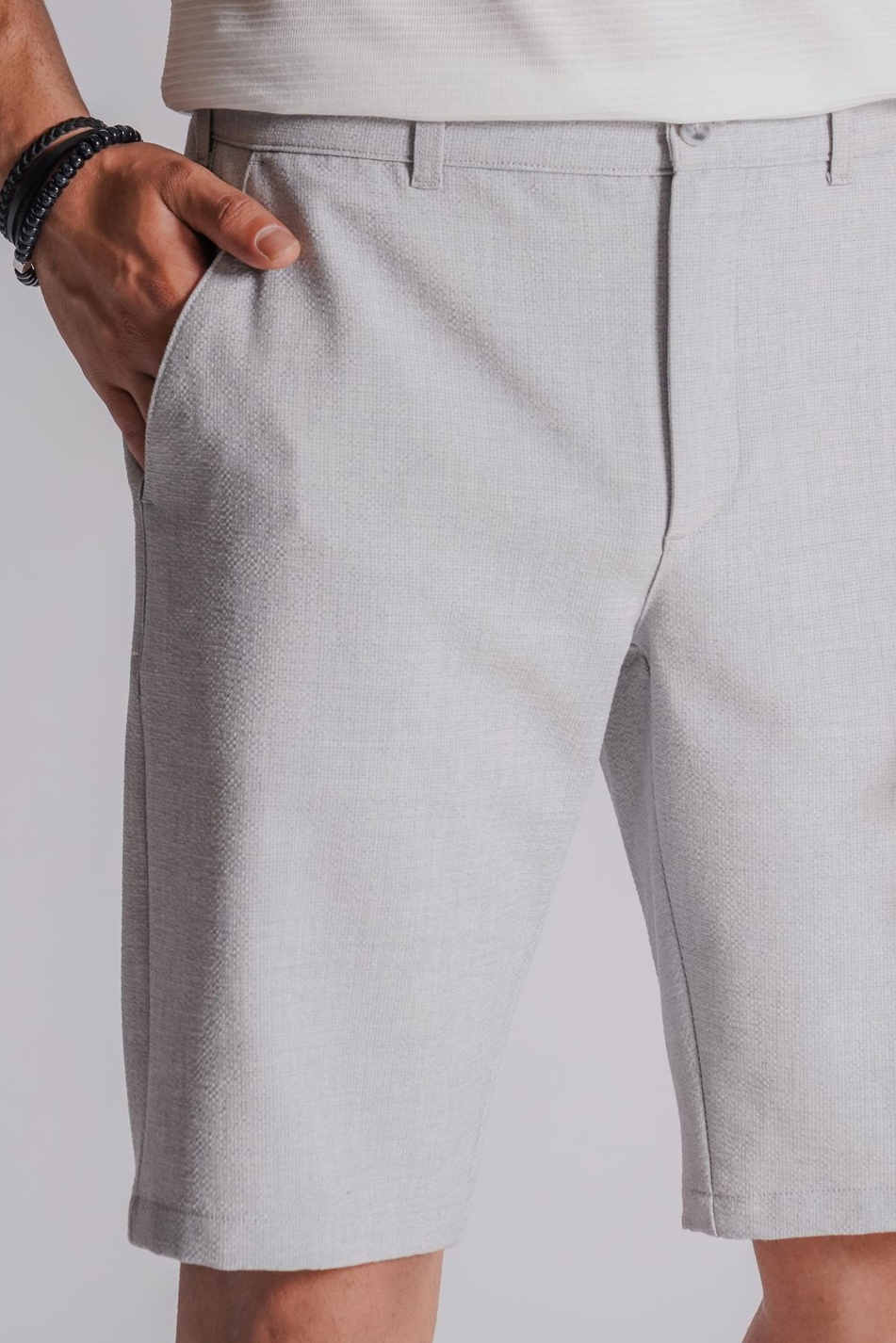 Erkek Yandan Cepli Klasik Bel Slim Fit Chino Şort Gri