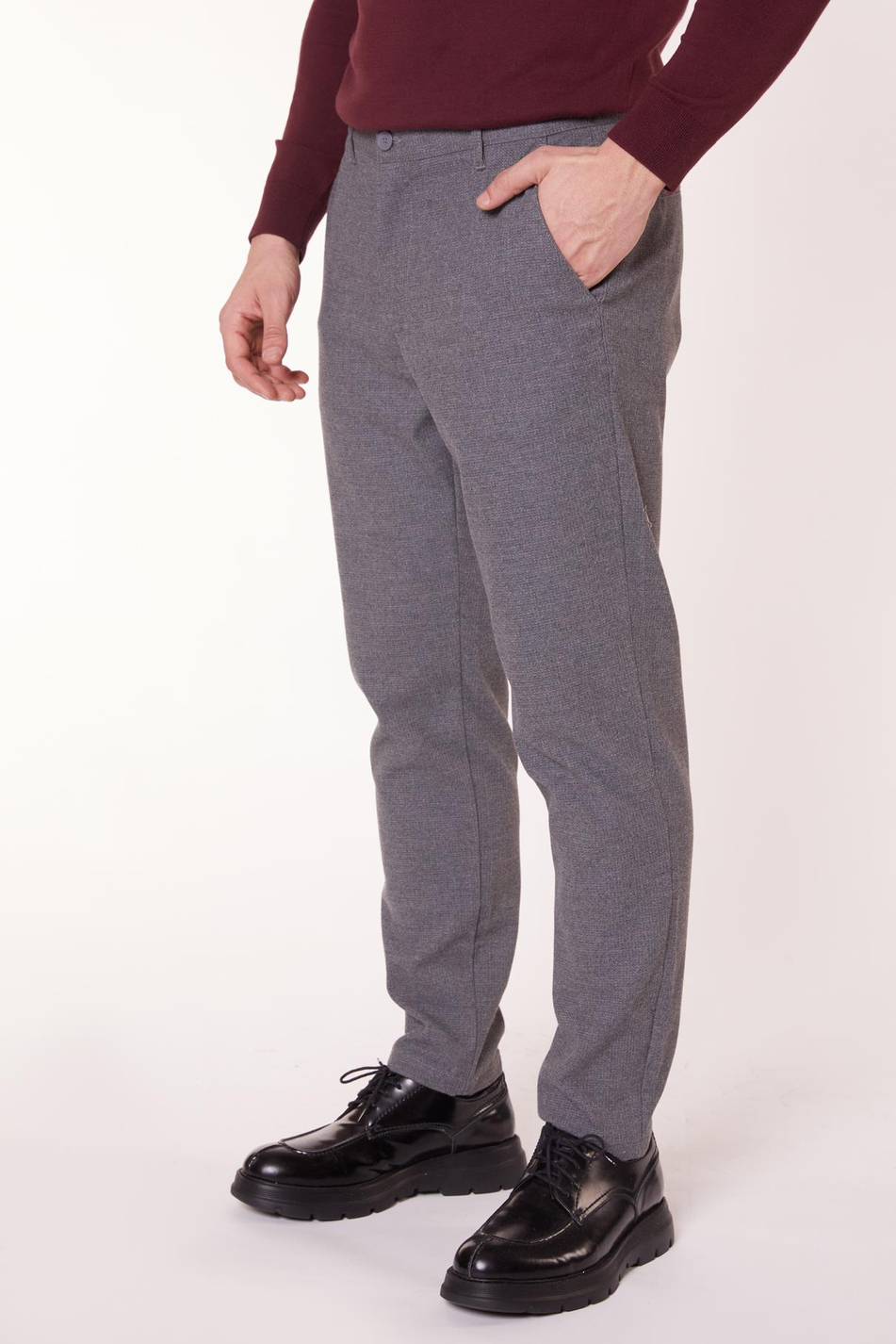 Erkek Yandan Cepli Slim Fit Gri Chino Pantolon