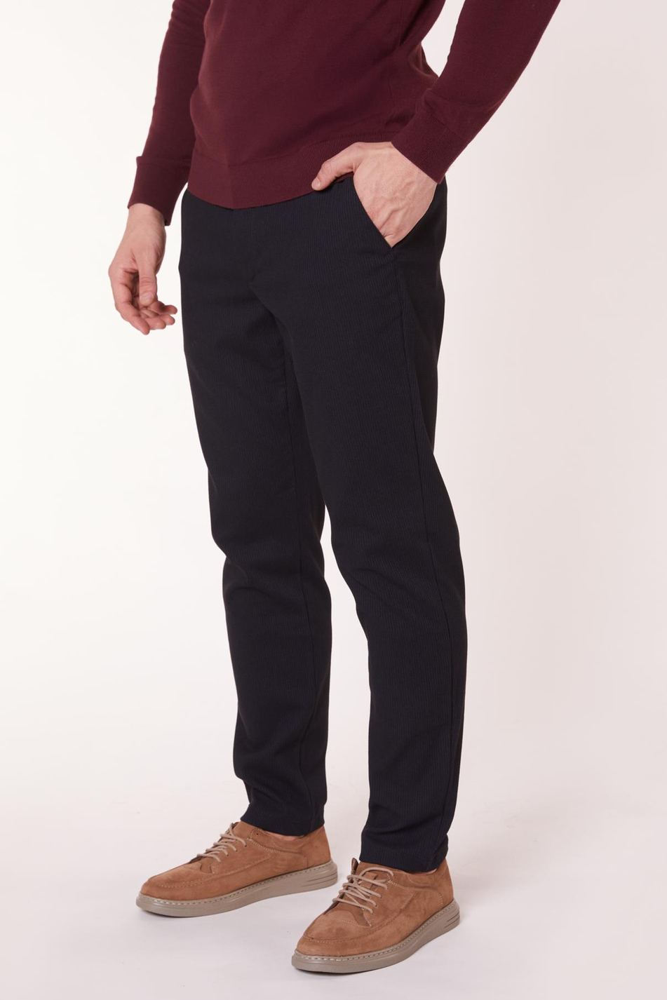 Erkek Yandan Cepli Slim Fit Lacivert Chino Pantolon