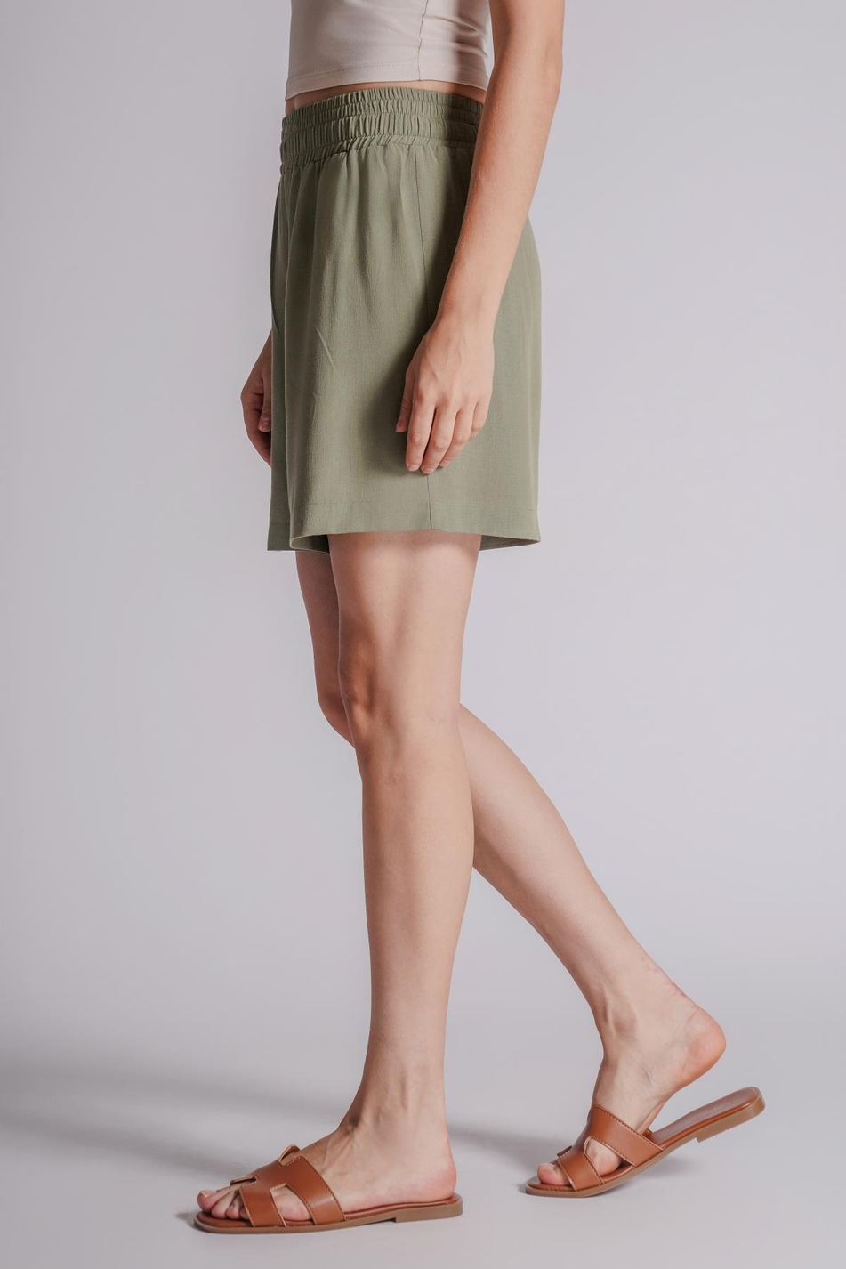 Kadın Beli Lastikli Jogger Şort Haki