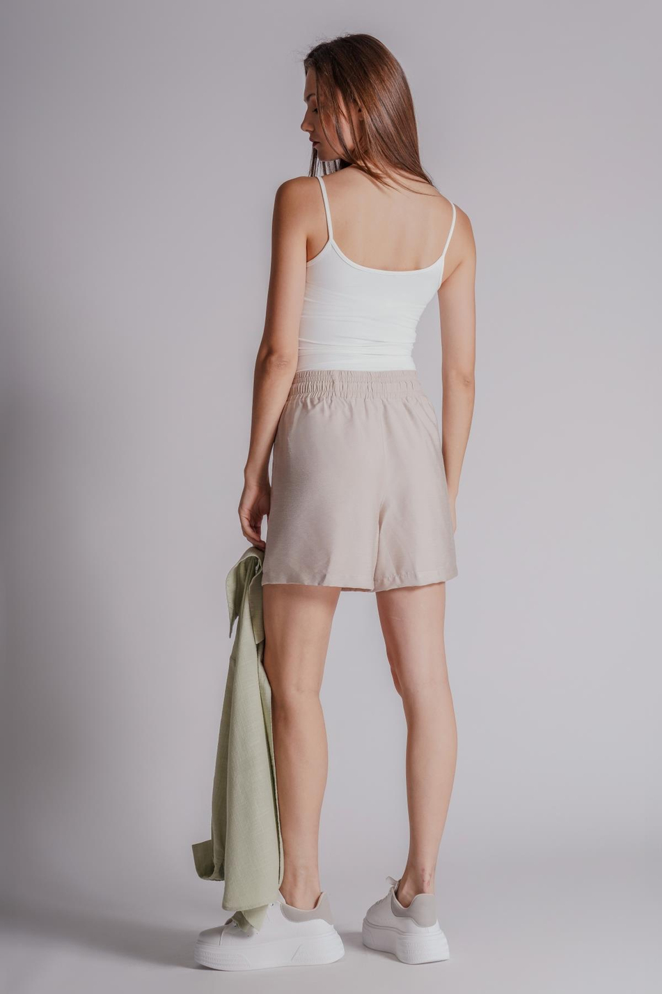 Kadın Beli Lastikli Jogger Şort Taş