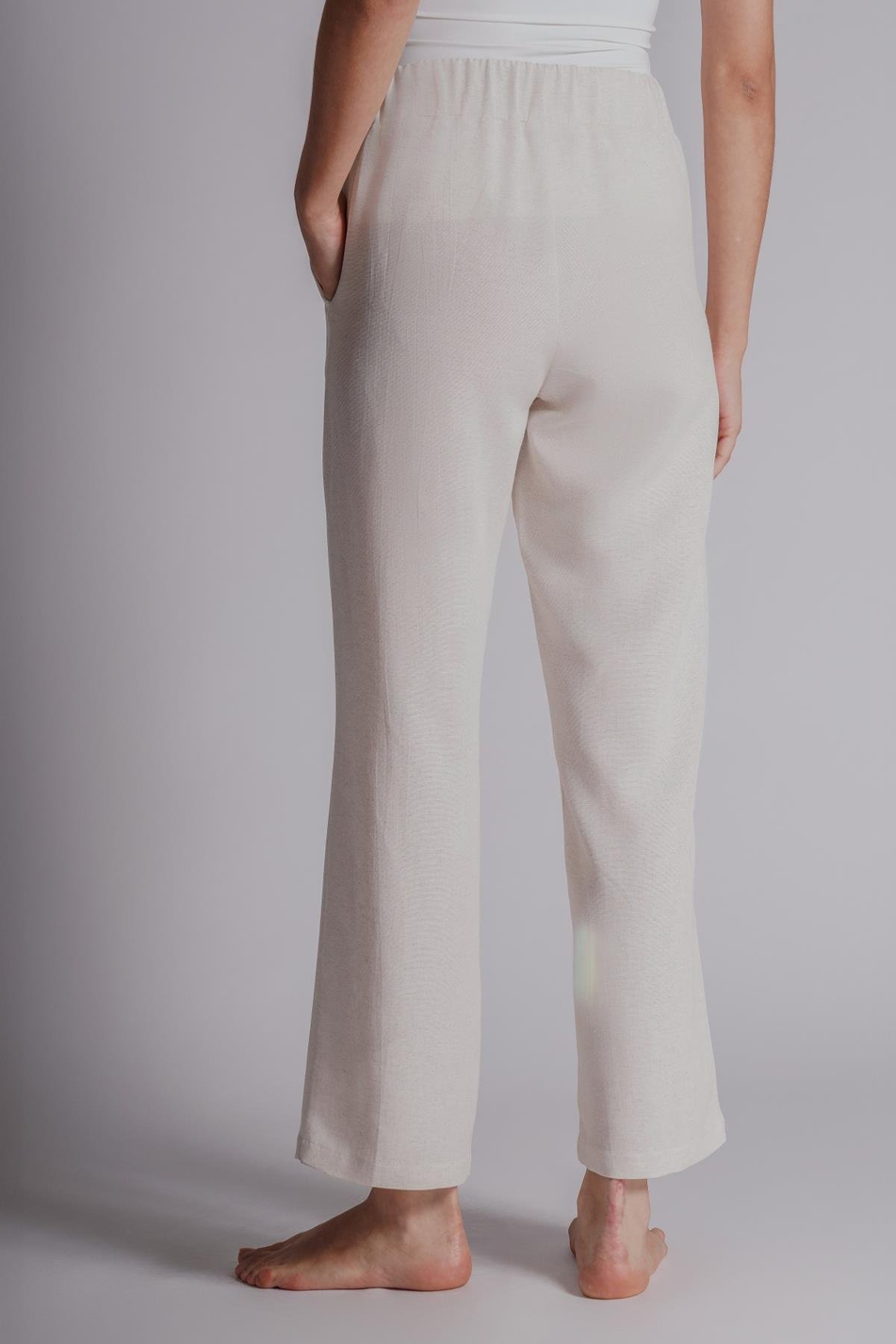 Kadın Keten Karışımlı Yandan Cepli Beli Lastikli Relaxed Fit Pantolon Naturel