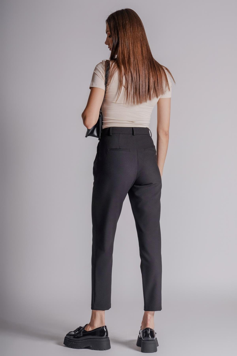 Kadın Yandan Cepli Arka Cep Fleto Beli Lastikli ve Pilili Slim Fit Pantolon Siyah