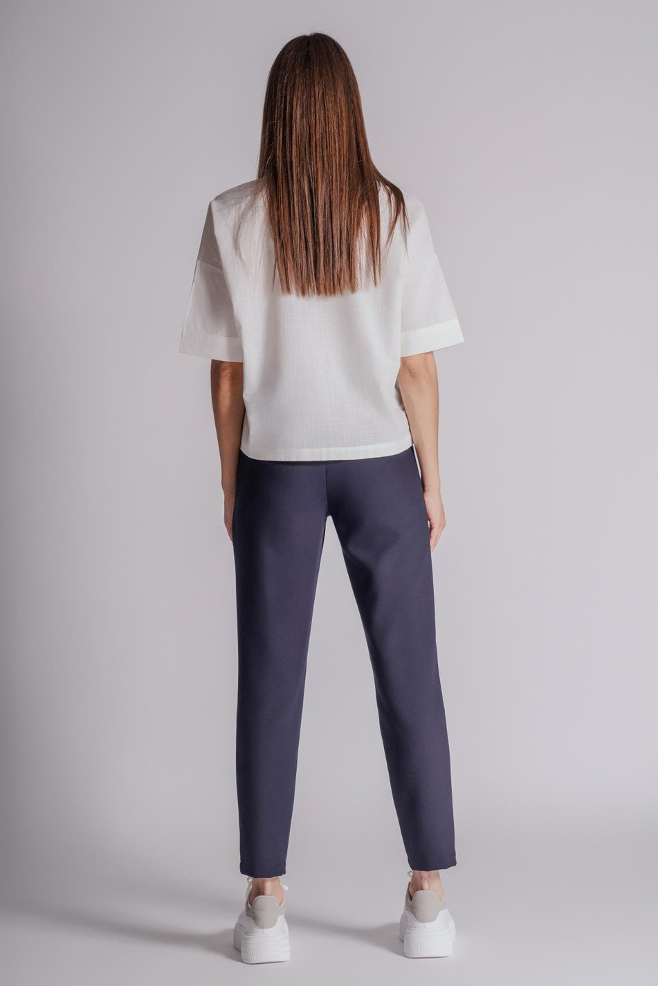 Kadın Yandan Cepli Arka Cep Fleto Beli Lastikli ve Pilili Slim Fit Pantolon Lacivert