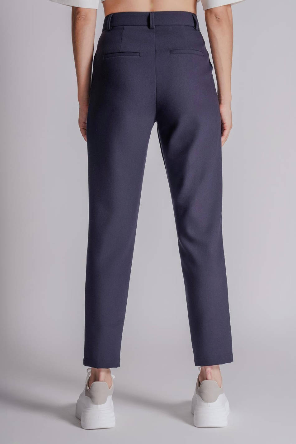 Kadın Yandan Cepli Arka Cep Fleto Beli Lastikli ve Pilili Slim Fit Pantolon Lacivert