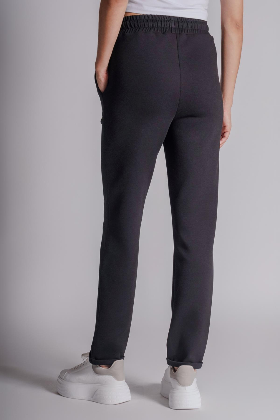 Kadın Yandan Cepli Beli Lastikli Duble Paça Kordonlu Slim Fit Jogger Pantolon Siyah