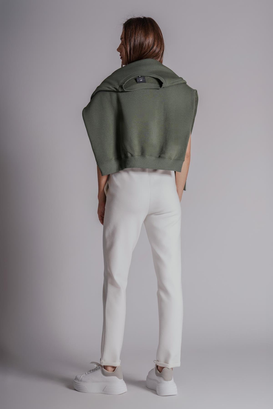 Kadın Yandan Cepli Beli Lastikli Duble Paça Kordonlu Slim Fit Jogger Pantolon Beyaz