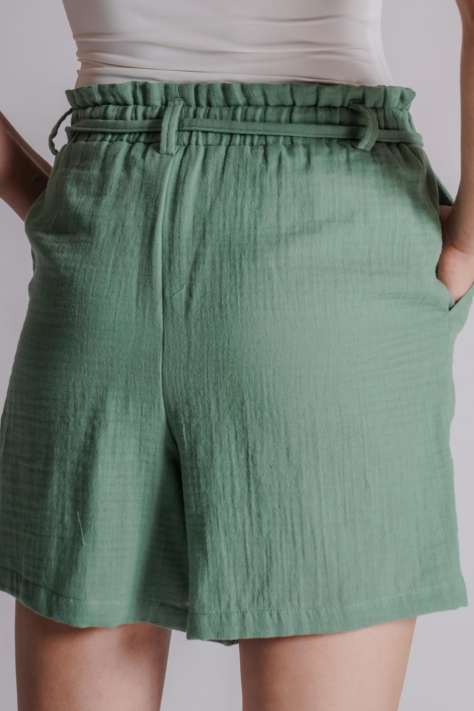 Kadın Yandan Cepli Beli Lastikli Jogger Şort Yosun