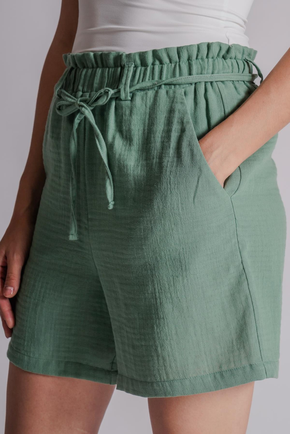 Kadın Yandan Cepli Beli Lastikli Jogger Şort Yosun