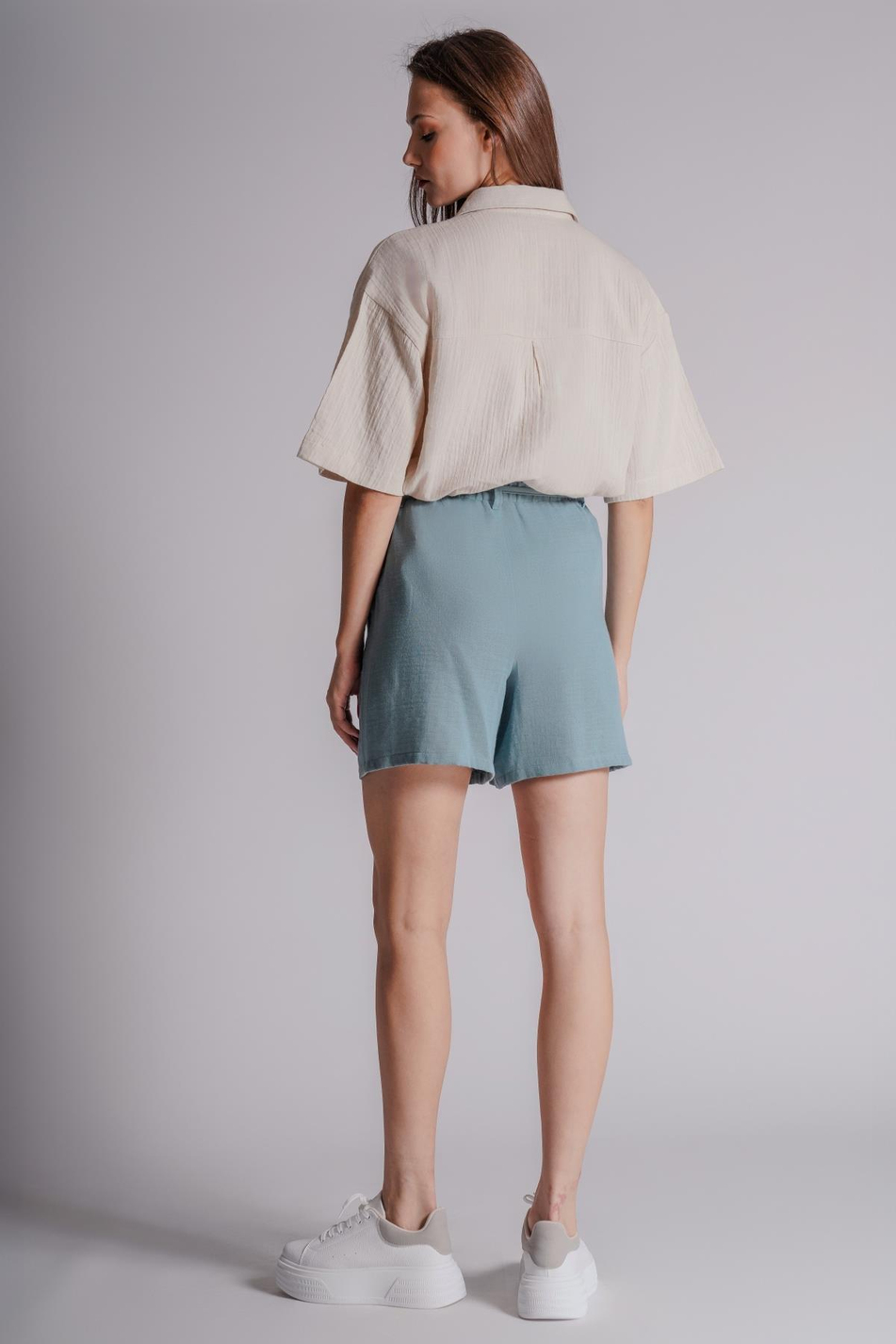 Kadın Yandan Cepli Beli Lastikli Jogger Şort Petrol