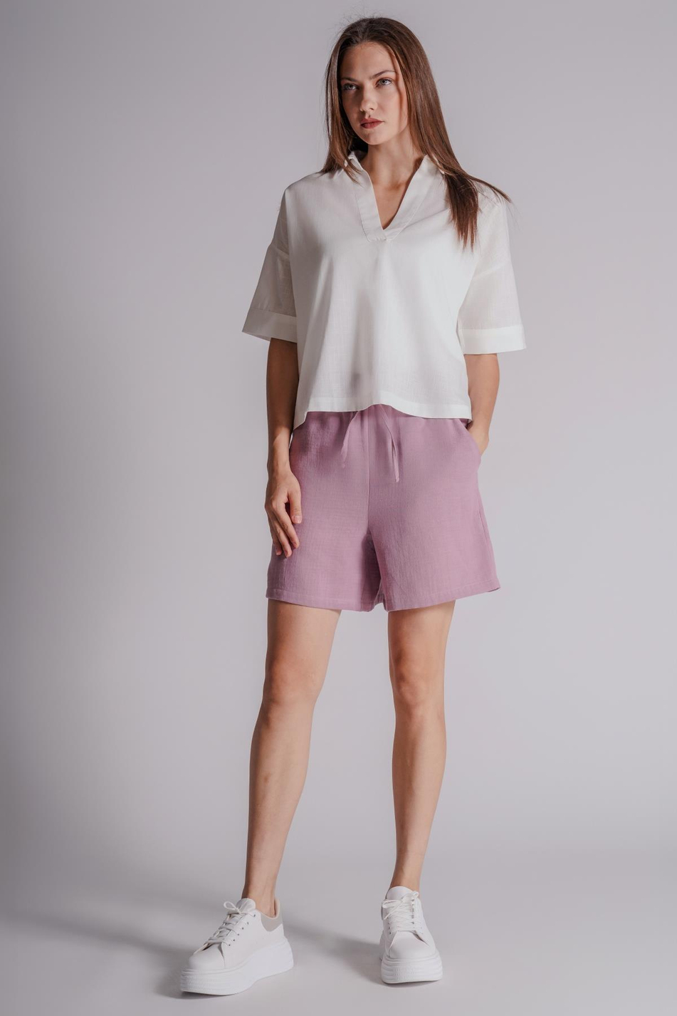 Kadın Yandan Cepli Beli Lastikli Jogger Şort Leylak