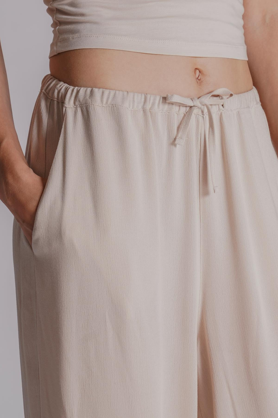 Kadın Yandan Cepli Beli Lastikli Relaxed Fit Pantolon Taş