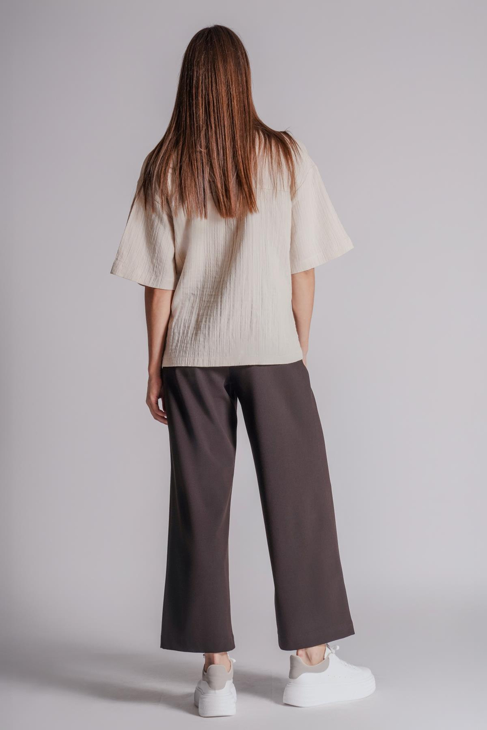 Kadın Yandan Cepli Fermuar ve Ağraf Kapamalı Relaxed Fit Pantolon Kahverengi