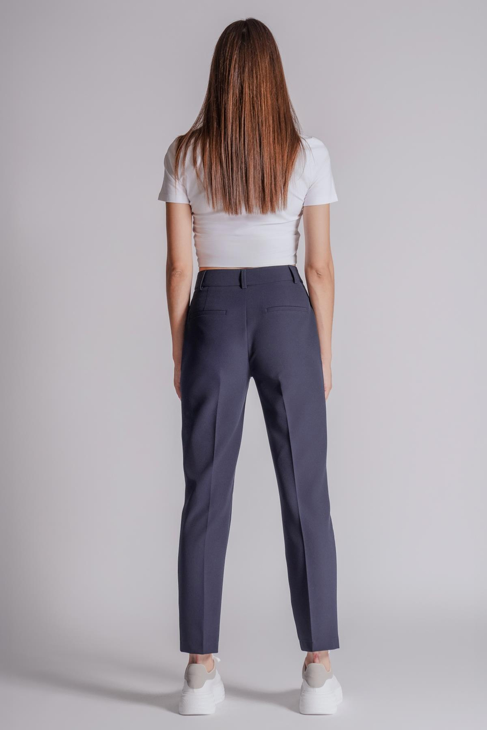 Kadın Yandan Cepli Fermuar ve Agraf Kapamalı Slim Fit Pantolon Lacivert