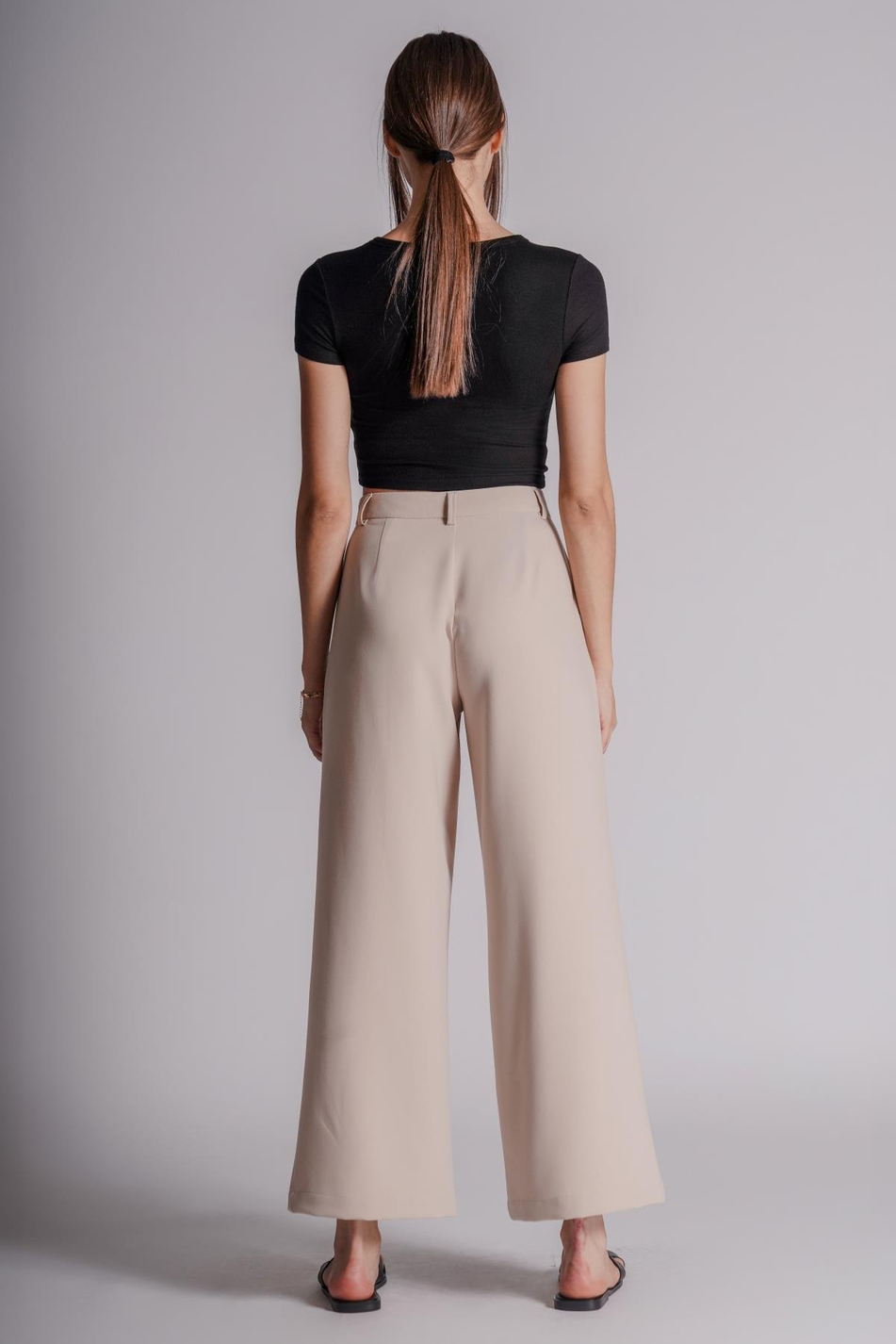 Kadın Yandan Cepli Fermuar ve Agraf Kapamalı Relaxed Fit Pantolon Taş