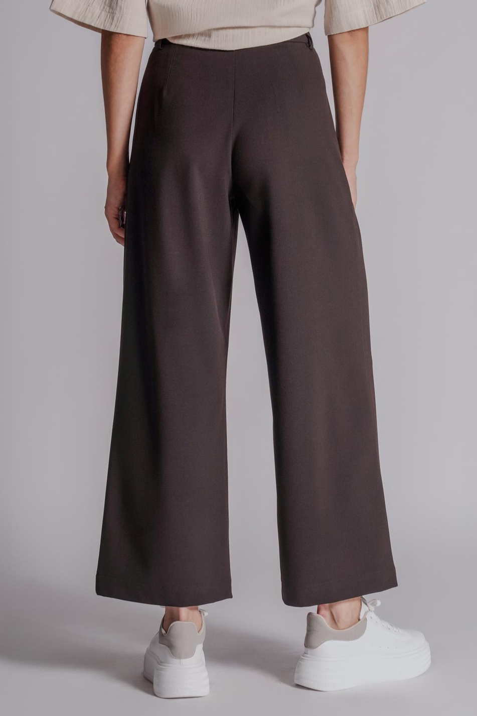 Kadın Yandan Cepli Fermuar ve Ağraf Kapamalı Relaxed Fit Pantolon Kahverengi