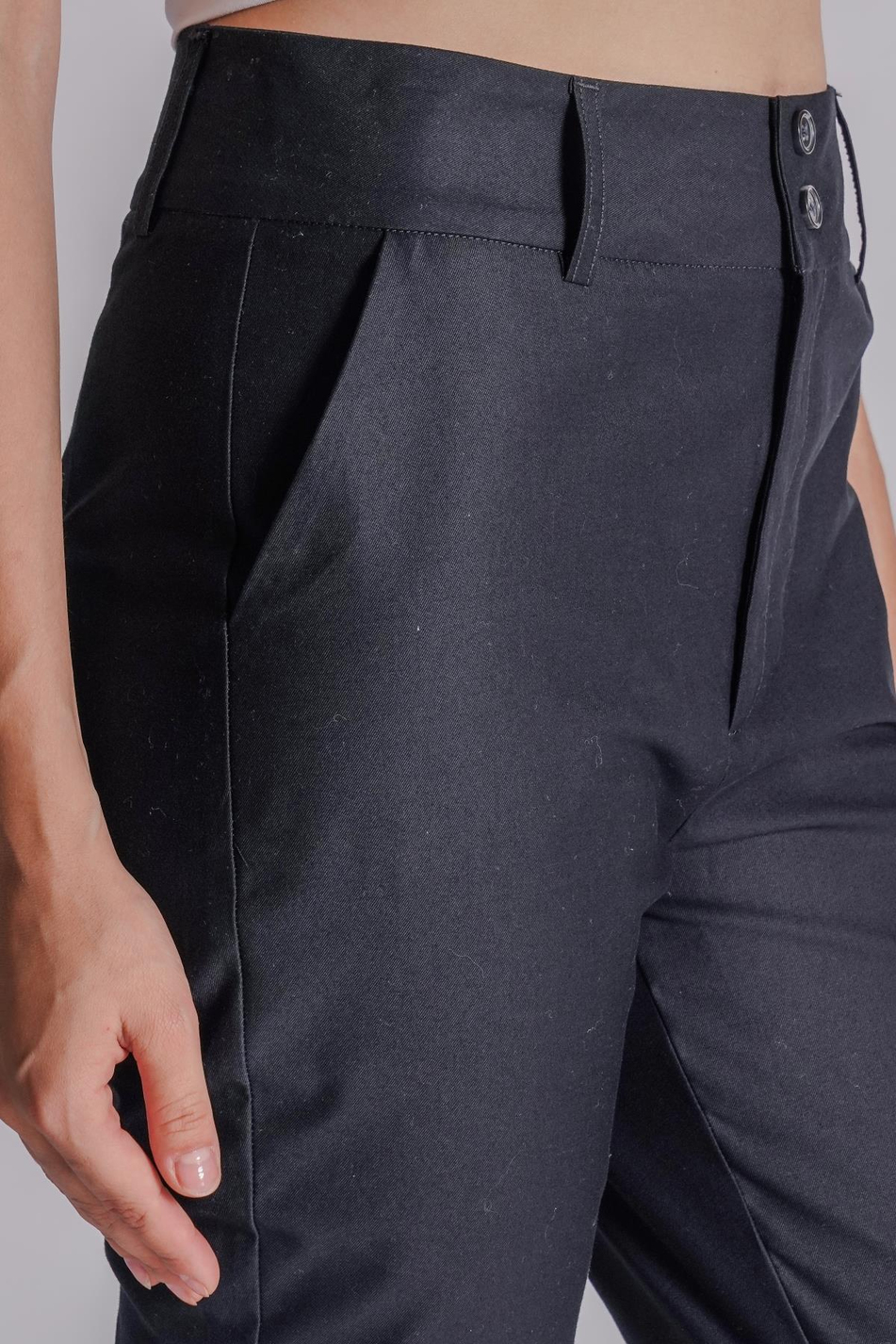 Kadın Yandan Cepli Pamuklu Chino Yüksek Bel Slim Fit Pantolon Lacivert