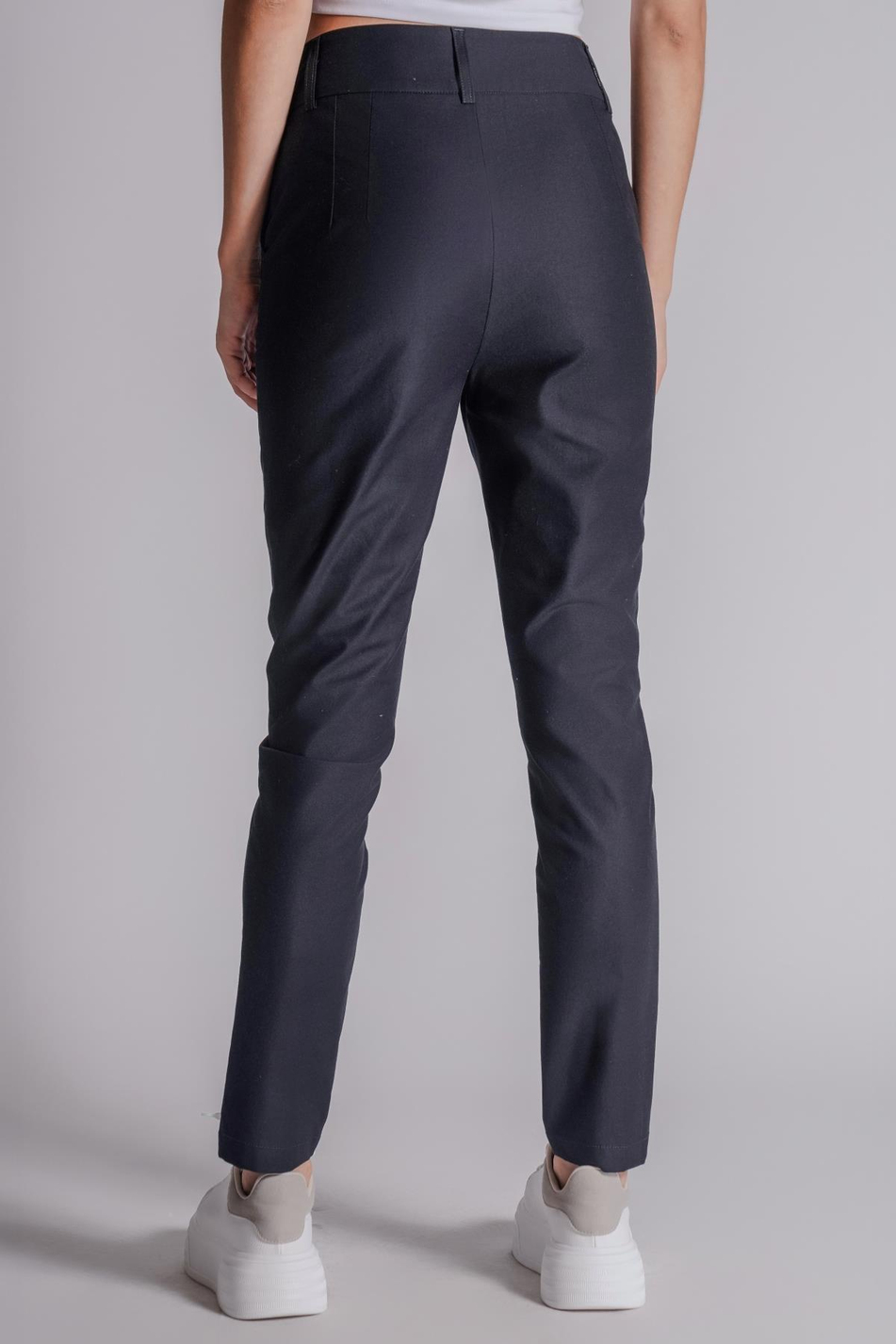 Kadın Yandan Cepli Pamuklu Chino Yüksek Bel Slim Fit Pantolon Lacivert