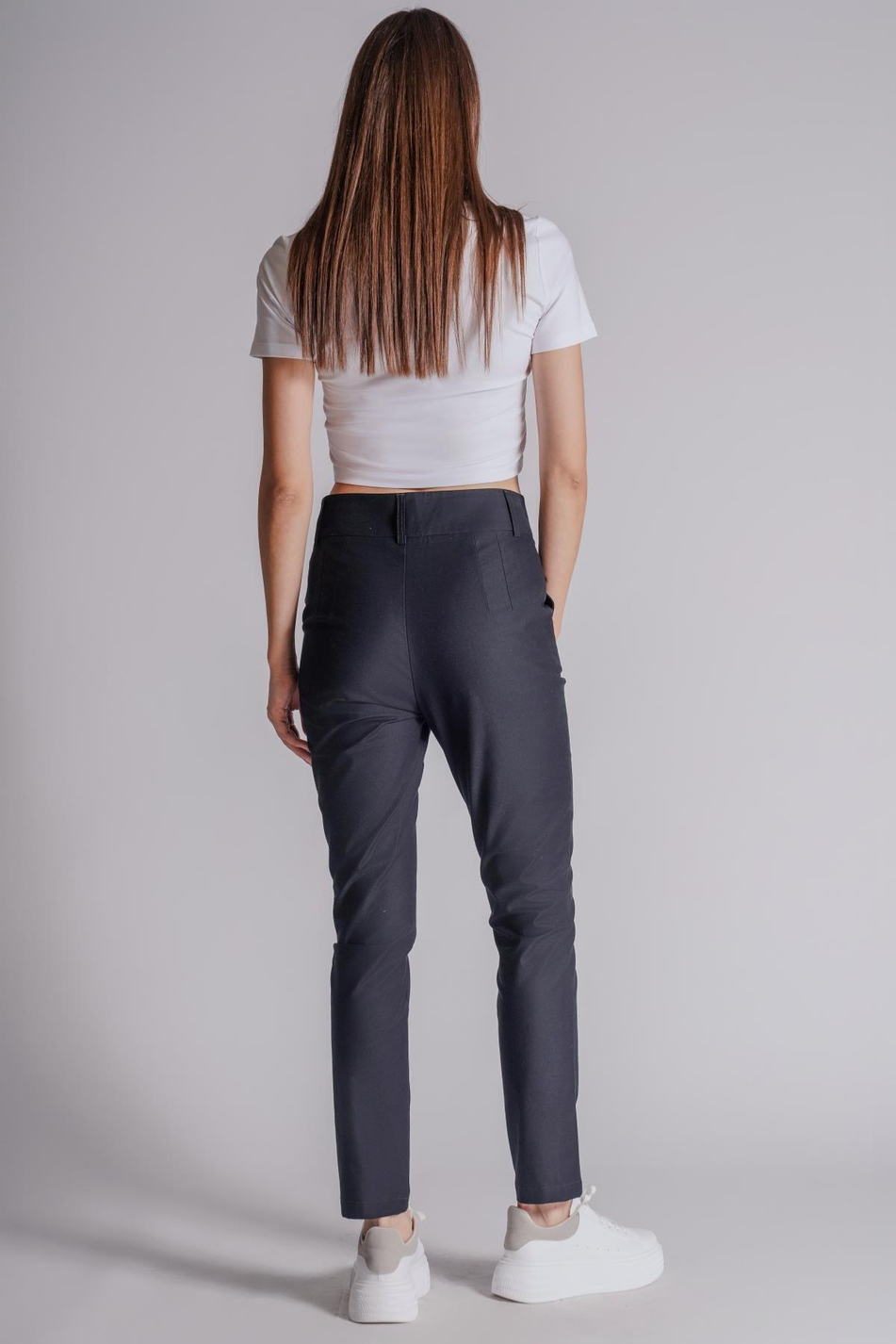 Kadın Yandan Cepli Pamuklu Chino Yüksek Bel Slim Fit Pantolon Lacivert