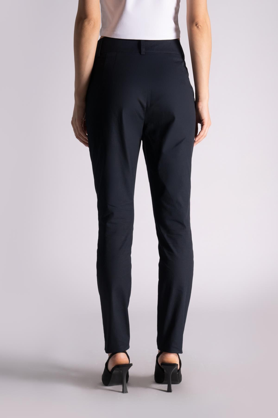 Kadın Yandan Cepli Pamuklu Chino Yüksek Bel Slim Fit Pantolon Siyah