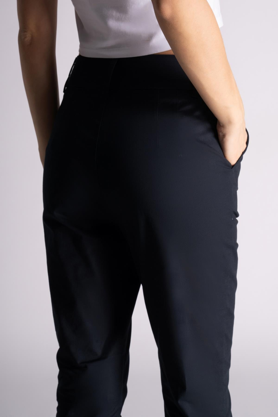 Kadın Yandan Cepli Pamuklu Chino Yüksek Bel Slim Fit Pantolon Siyah