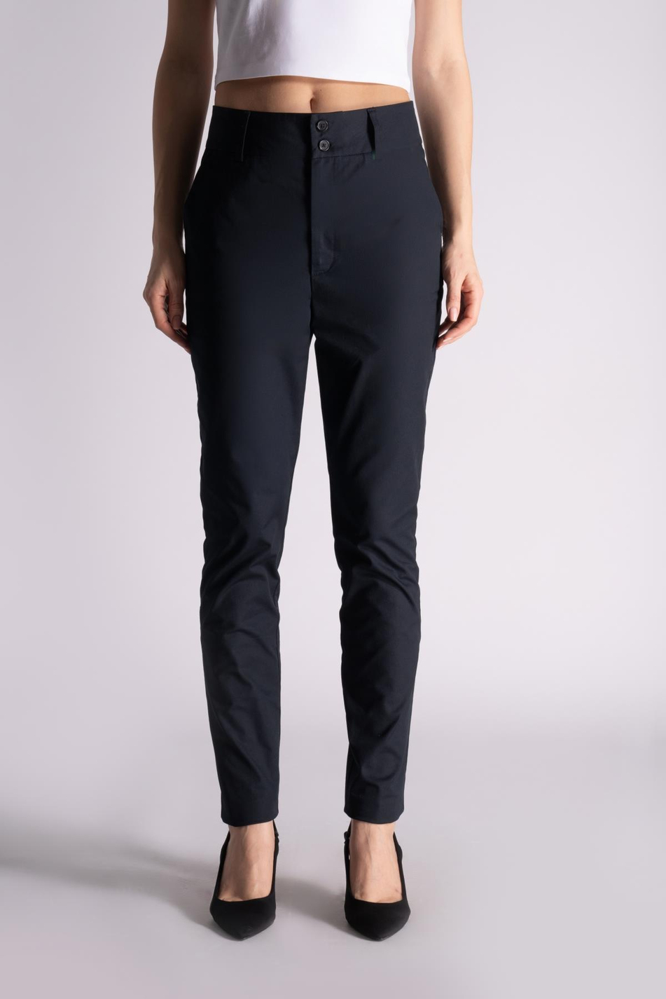 Kadın Yandan Cepli Pamuklu Chino Yüksek Bel Slim Fit Pantolon Siyah