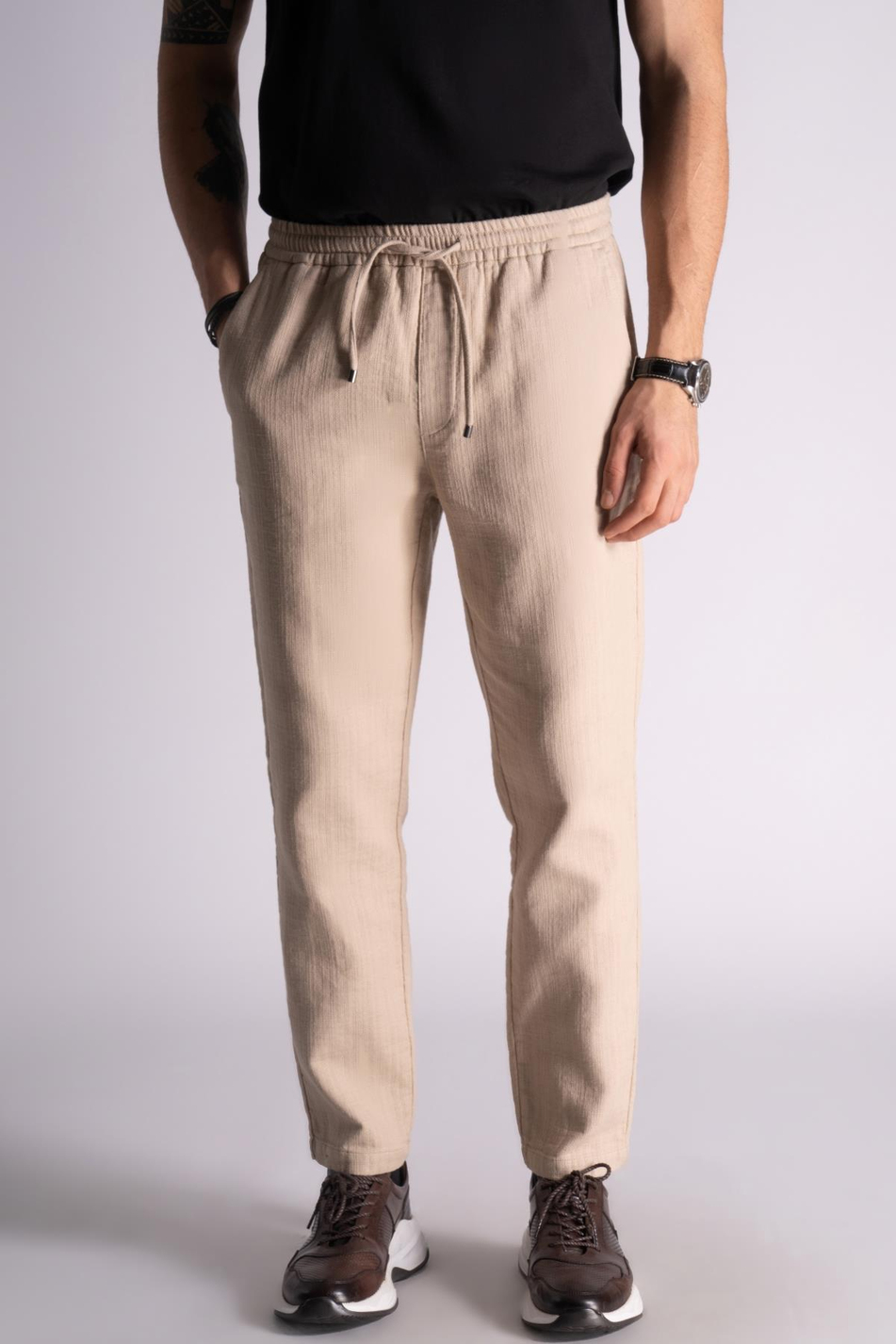 Pamuk Comfort Fit Jogger Bel Pantolon  Bej