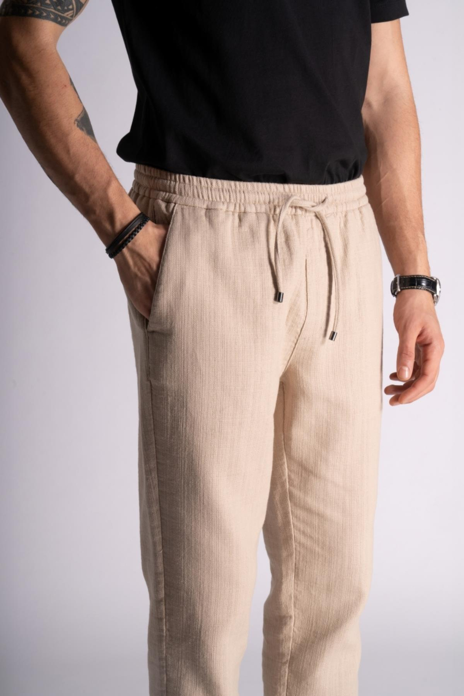 Pamuk Comfort Fit Jogger Bel Pantolon  Bej