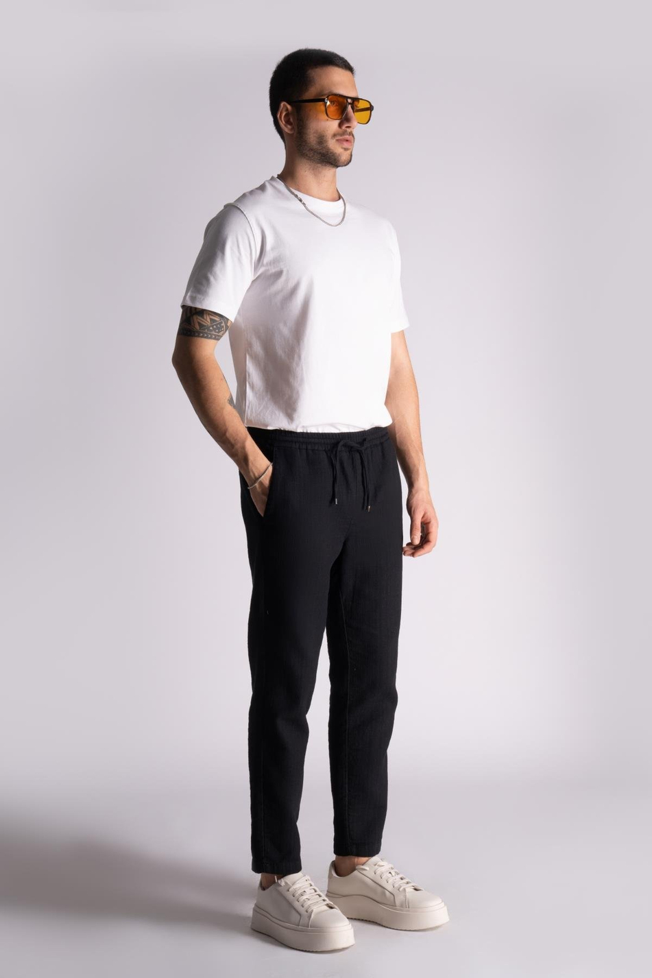 Pamuk-Keten Comfort Fit Jogger Bel Pantolon 