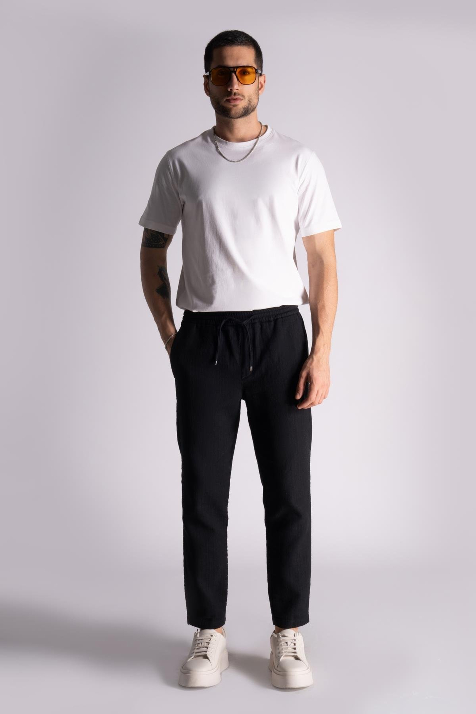 Pamuk-Keten Comfort Fit Jogger Bel Pantolon 