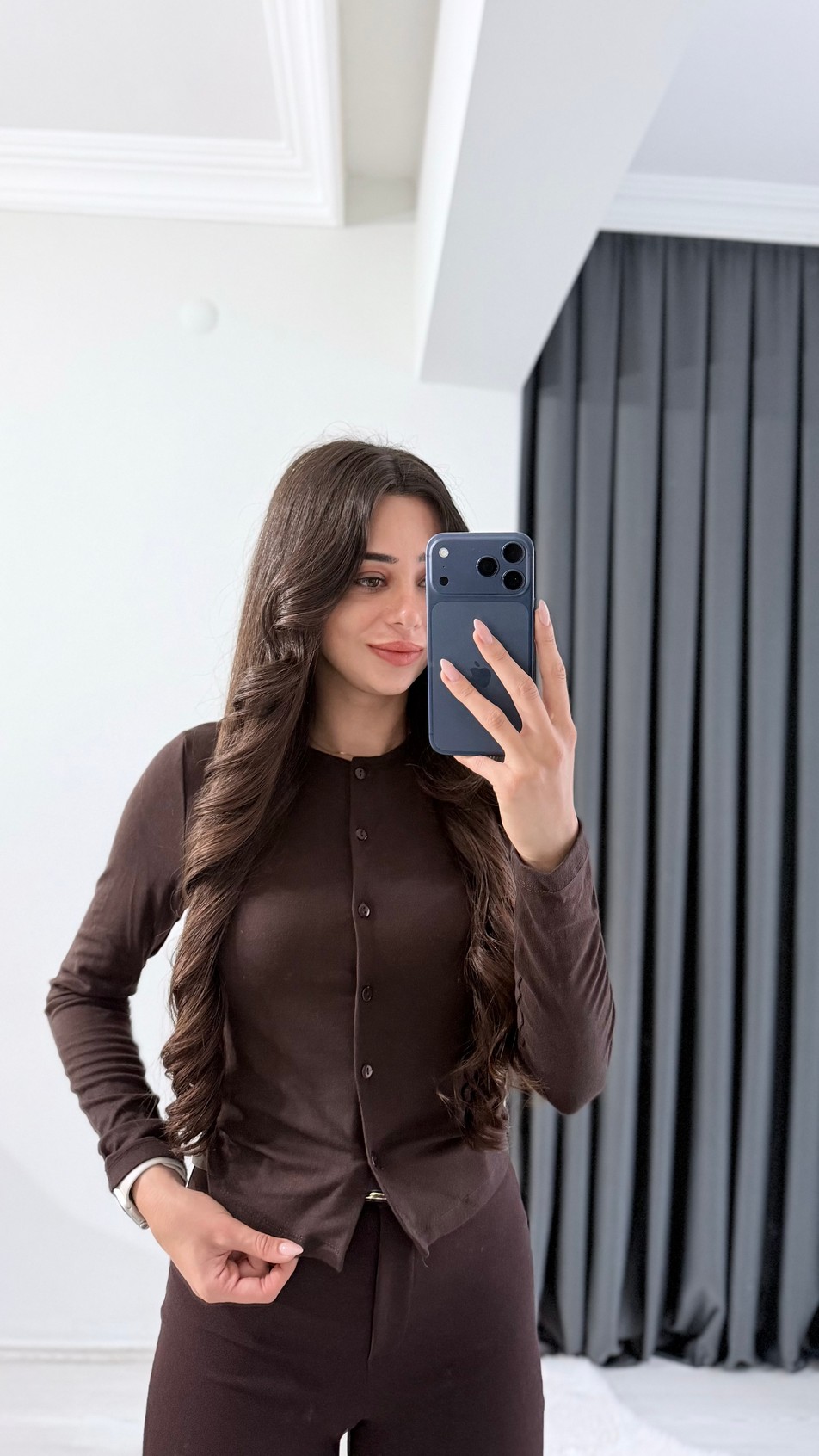 Anna Kahve Kendinden Atletli Bluz