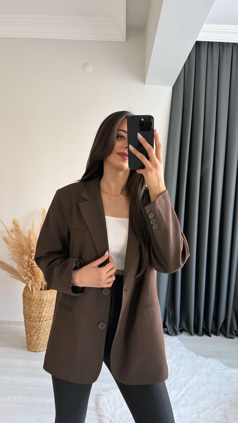Asmara Oversize Düğmeli Ceket Kahverengi