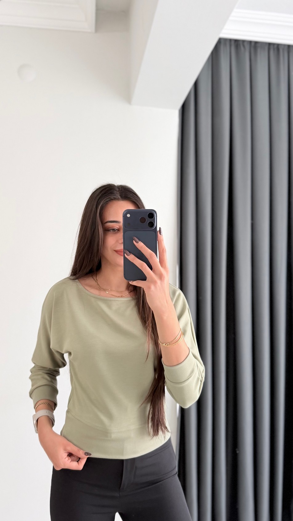 Avena Oysh Modal Kayık Yaka Likralı Bluz Yeşil