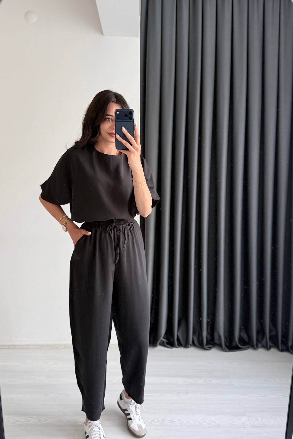 Begona Siyah Tensel Bluz Pantolon  Takım