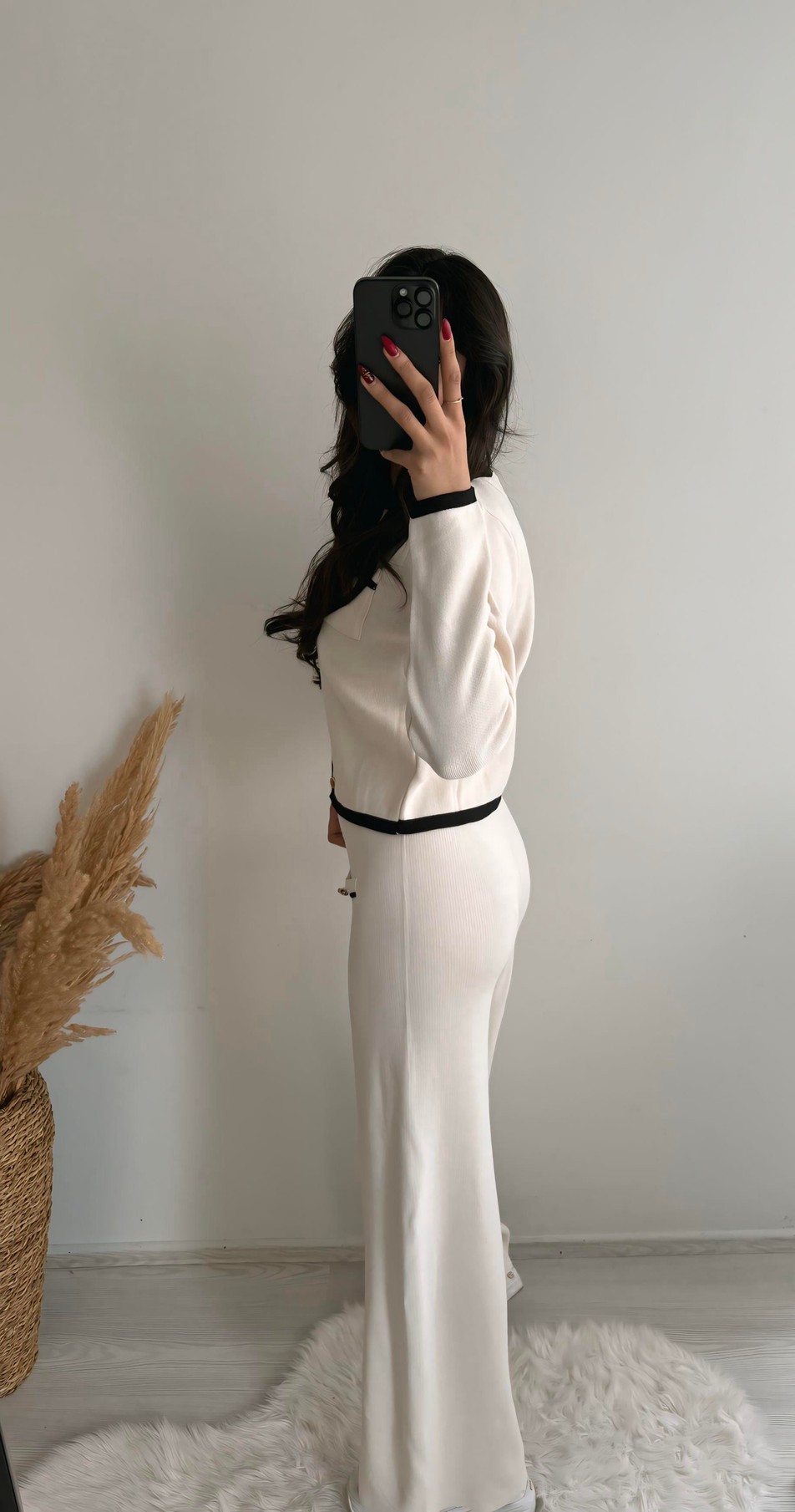 Bloom Gold Düğmeli Triko Çelik Örme Takım Ekru