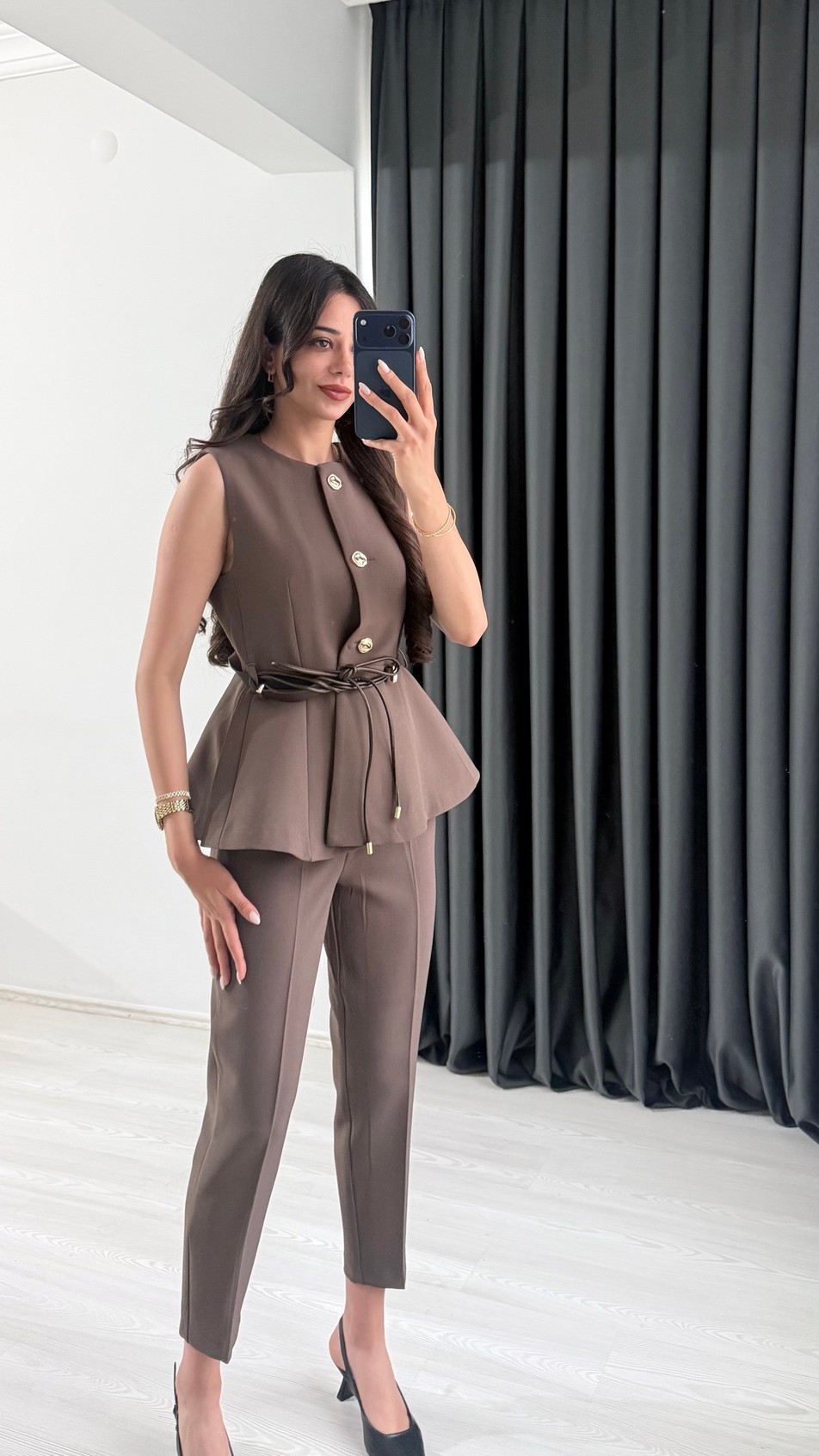 Boby Kahve Kemerli Premium Pantalon Yelek Takım