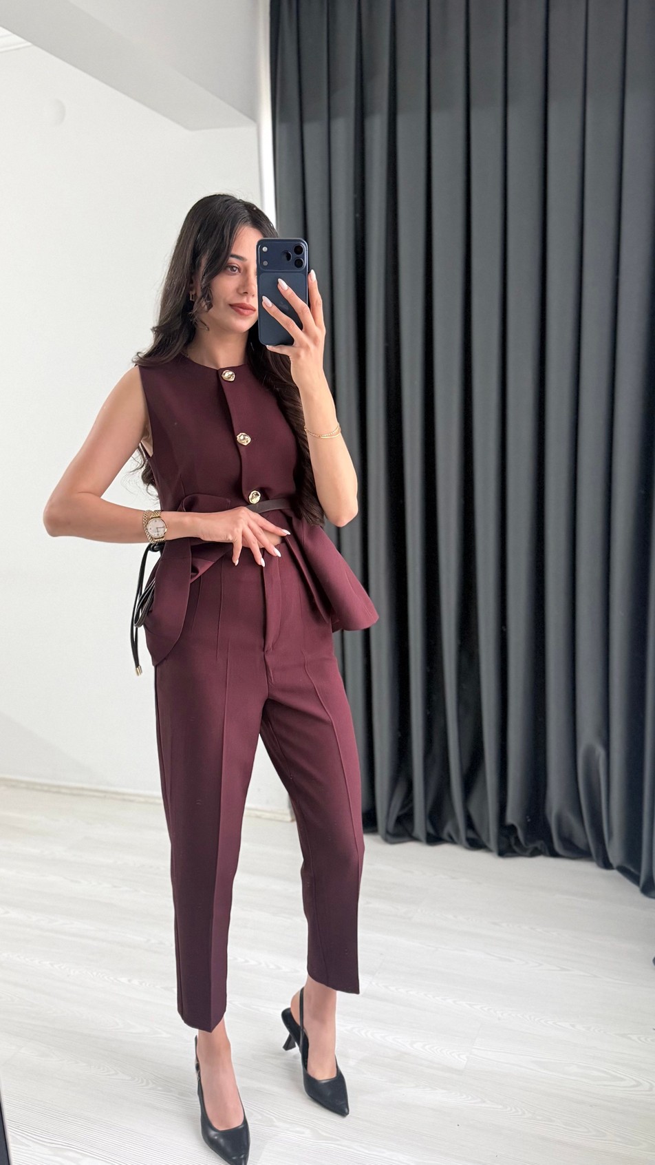 Boby Mürdüm Kemerli Premium Pantalon Yelek Takım