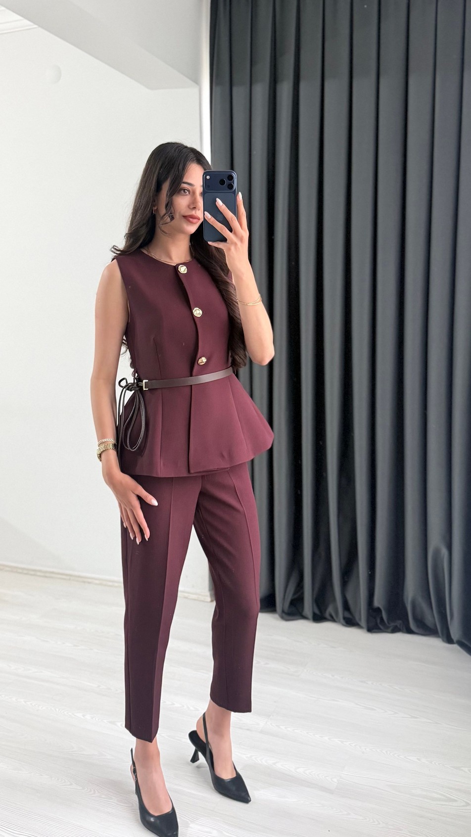 Boby Mürdüm Kemerli Premium Pantalon Yelek Takım