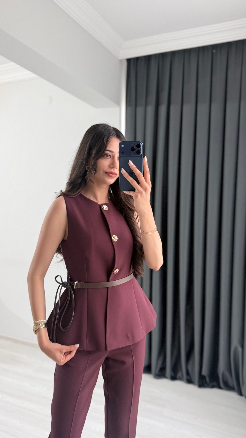 Boby Mürdüm Kemerli Premium Pantalon Yelek Takım