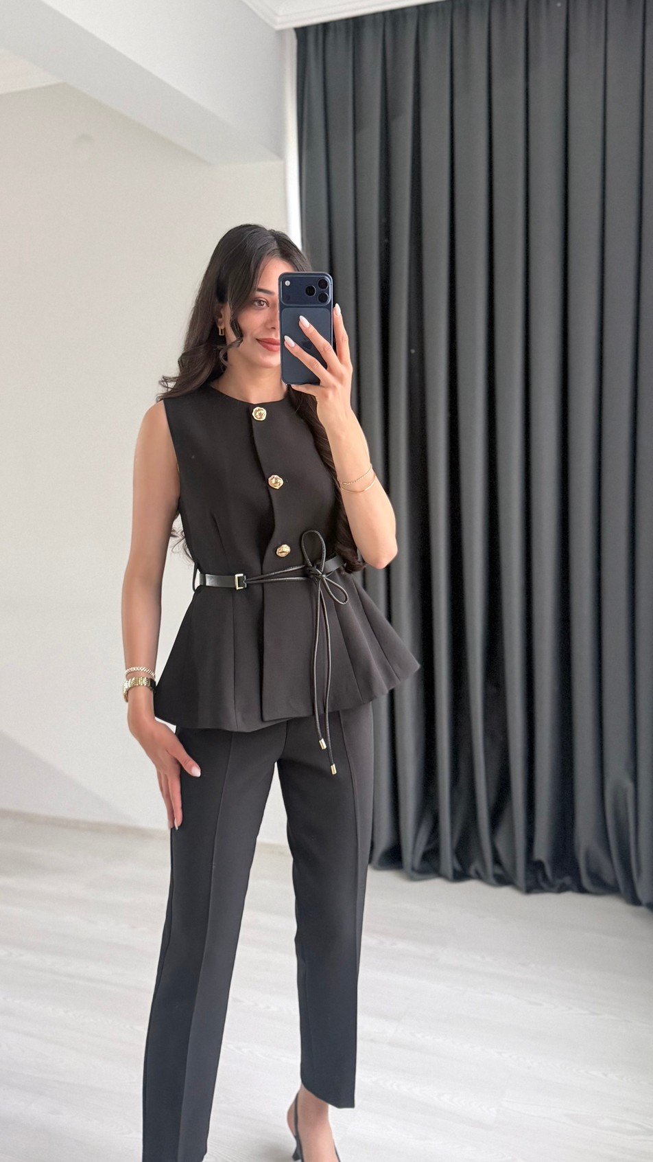 Boby Siyah Kemerli Premium Pantalon Yelek Takım